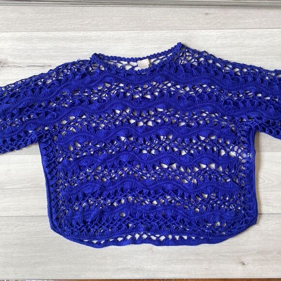 Chico’s Sweater Royal Blue Open Crochet Pullover Sweater 4 NWOT‎ - Picture 3 of 4